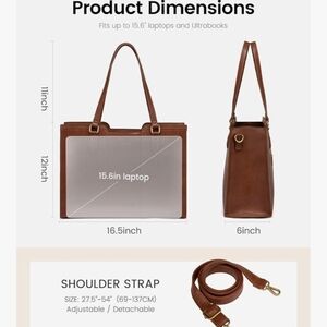 Elegant Brown Leather Tote Bag - NWT